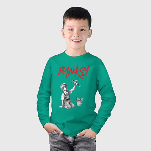 Детский лонгслив Стрит арт граффити Бэнкси - мальчик / Зеленый – фото 3
