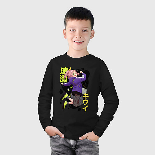 Детский лонгслив Киви Ватасэ - Медуза не умеет плавать в ночи / Черный – фото 3