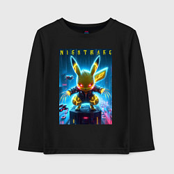 Лонгслив хлопковый детский Cyber Pikachu - neon glow ai art, цвет: черный