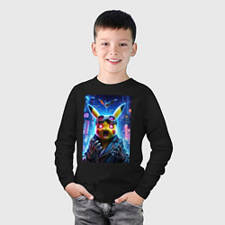 Лонгслив хлопковый детский Pikachu brave cyber pilot - neon glow, цвет: черный — фото 2