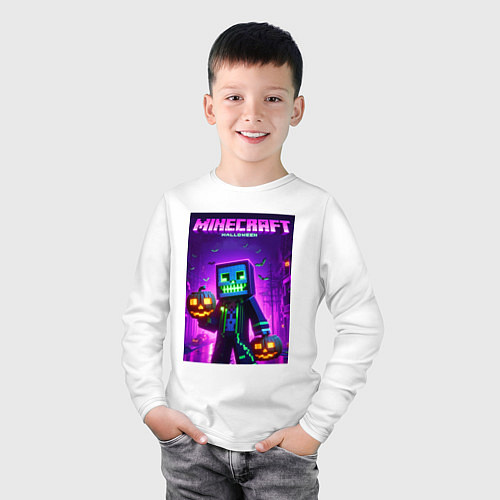 Детский лонгслив Minecraft - halloween neon glow / Белый – фото 3
