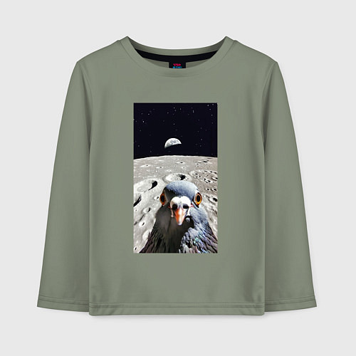 Детский лонгслив Голубь на луне делает селфи / Авокадо – фото 1