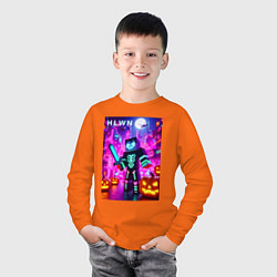 Лонгслив хлопковый детский Minecraft and halloween - collaboration fantasy, цвет: оранжевый — фото 2