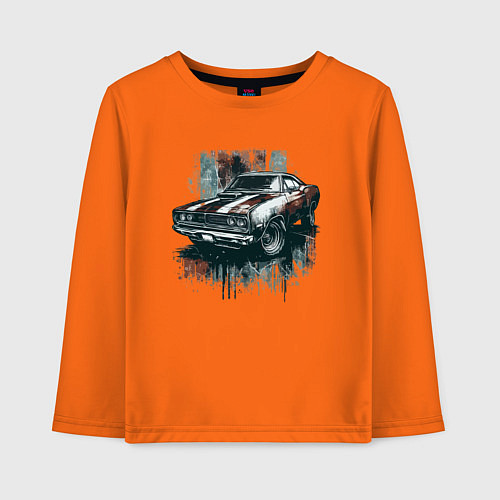 Детский лонгслив Автомобиль - маслкар / Оранжевый – фото 1