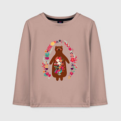 Лонгслив хлопковый детский Медведь и венок, цвет: пыльно-розовый