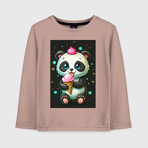 Детский лонгслив Панда с мороженым / Пыльно-розовый – фото 1
