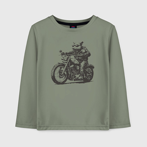 Детский лонгслив Опоссум на мотоцикле как байкер на чоппере / Авокадо – фото 1