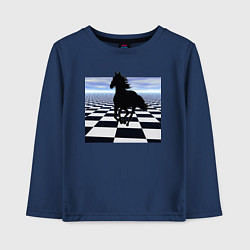 Лонгслив хлопковый детский Конь на шахматной доске, цвет: тёмно-синий