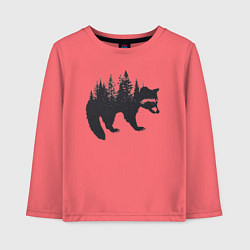 Лонгслив хлопковый детский Енот силуэт из деревьев лесных, цвет: коралловый