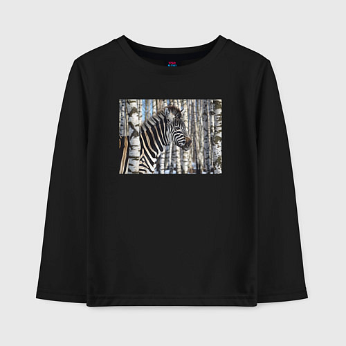 Детский лонгслив Зебра в березках / Черный – фото 1