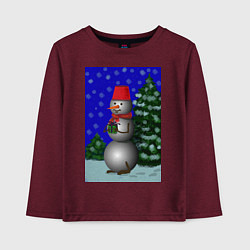Лонгслив хлопковый детский Снеговичок с подарком под елкой, цвет: меланж-бордовый