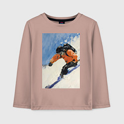 Лонгслив хлопковый детский Горнолыжный спорт спуск - живопись маслом, цвет: пыльно-розовый