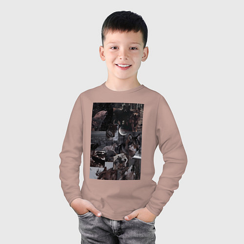 Детский лонгслив Волки коллаж / Пыльно-розовый – фото 3