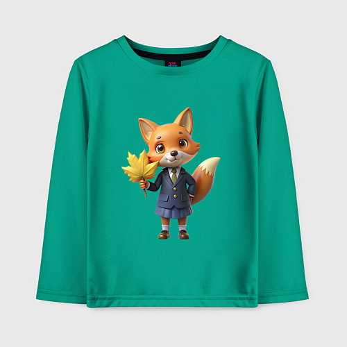 Детский лонгслив Лисичка в школьной форме / Зеленый – фото 1