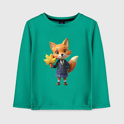 Лонгслив хлопковый детский Лисичка в школьной форме, цвет: зеленый