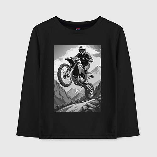 Детский лонгслив Мотоциклист в горах / Черный – фото 1