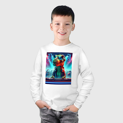 Детский лонгслив Cool tyrannosaur DJ - ai art / Белый – фото 3