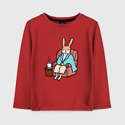 Лонгслив хлопковый детский Заяц согревается с чашкой чая, цвет: красный