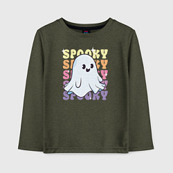 Лонгслив хлопковый детский Cute little spooky ghost, цвет: меланж-хаки