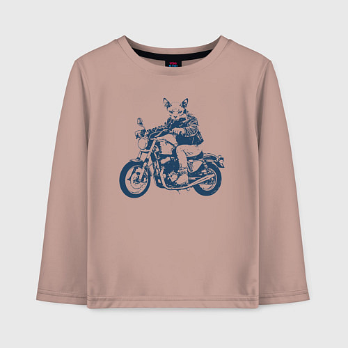 Детский лонгслив Сфинкс на мотоцикле как байкер / Пыльно-розовый – фото 1