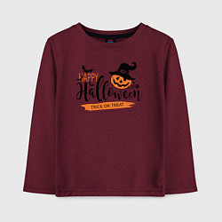 Лонгслив хлопковый детский Halloween - тыква в шляпе, цвет: меланж-бордовый