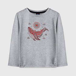 Лонгслив хлопковый детский Кит и солнце в стиле мезенской росписи, цвет: меланж