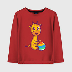 Лонгслив хлопковый детский Жираф играет в мяч, цвет: красный