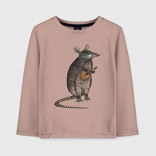 Детский лонгслив Броненосец с укулеле / Пыльно-розовый – фото 1