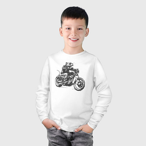 Детский лонгслив Крыса байкер на мотоцикле чоппере / Белый – фото 3