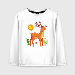Лонгслив хлопковый детский Оленёнок на природе, цвет: белый