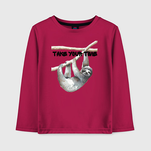 Детский лонгслив Ленивец не торопись / Маджента – фото 1
