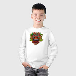 Лонгслив хлопковый детский Тики маска в листьях, цвет: белый — фото 2