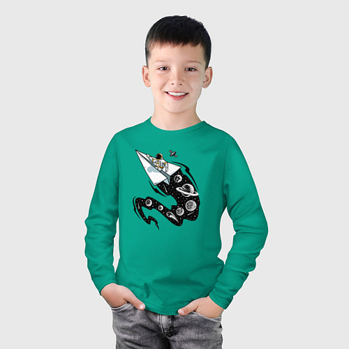 Детский лонгслив Космический бумажный самолётик / Зеленый – фото 3