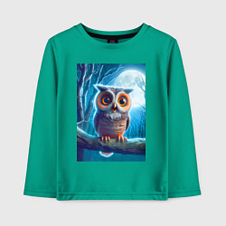 Лонгслив хлопковый детский Милый совёнок на фоне луны - нейроарт фантазия, цвет: зеленый