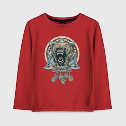 Лонгслив хлопковый детский Медведь и обереги, цвет: красный