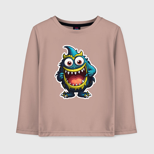 Детский лонгслив Веселый зубастый монстрик / Пыльно-розовый – фото 1