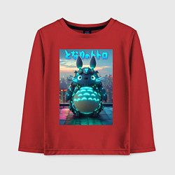 Лонгслив хлопковый детский Cyber Totoro - neon glow fantasy, цвет: красный