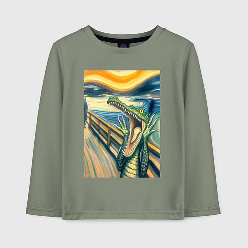 Детский лонгслив Крокодил кричит на картине Эдварда Мунка - мем иск / Авокадо – фото 1