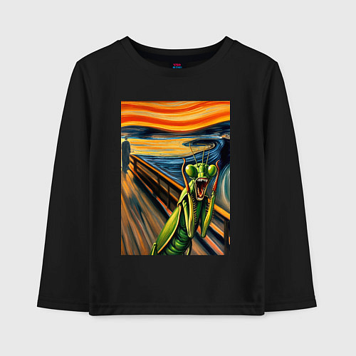Детский лонгслив Богомол кричит на картине Эдварда Мунка - мем иску / Черный – фото 1