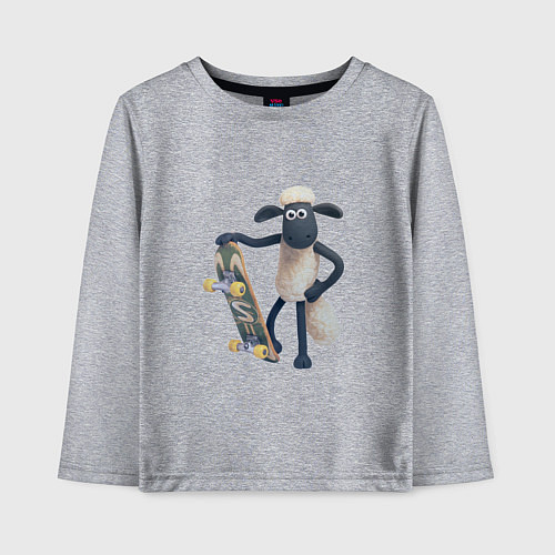 Детский лонгслив Барашек Шон со скейтом / Меланж – фото 1