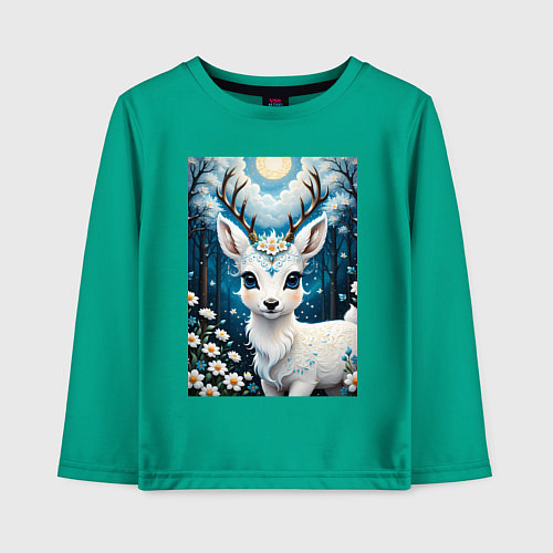 Детский лонгслив Сказочный олененок / Зеленый – фото 1