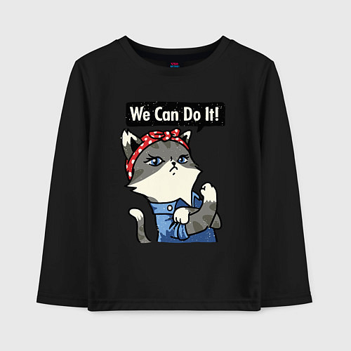 Детский лонгслив We can do it - cat / Черный – фото 1