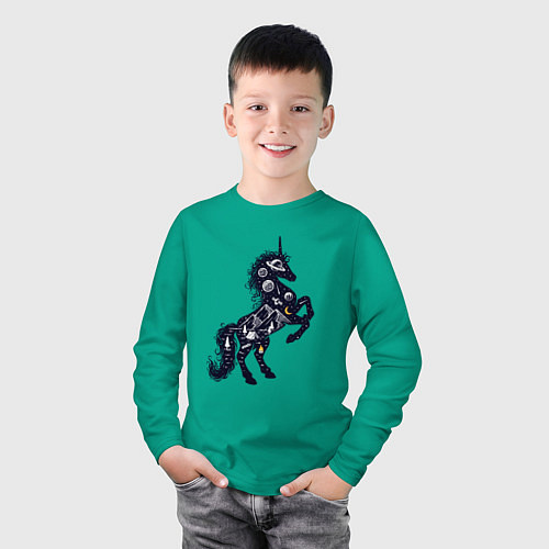 Детский лонгслив Космический единорог на природе / Зеленый – фото 3