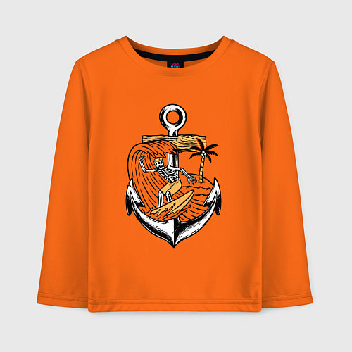 Детский лонгслив Скелетик серфер / Оранжевый – фото 1