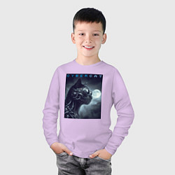 Лонгслив хлопковый детский Cyber black cat - ai art fantasy, цвет: лаванда — фото 2
