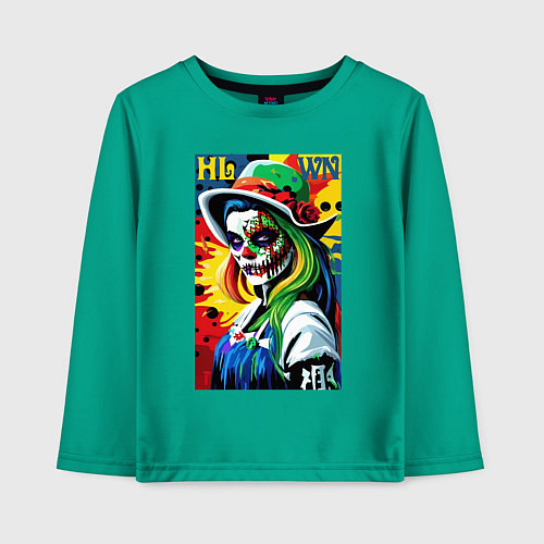 Детский лонгслив Girl witch - pop art / Зеленый – фото 1