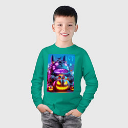 Лонгслив хлопковый детский Cyber Totoro - neon glow, цвет: зеленый — фото 2