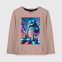 Лонгслив хлопковый детский Totoro and cats - cyberpunk, цвет: пыльно-розовый