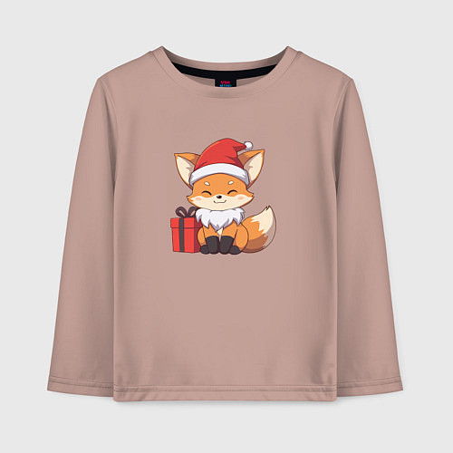 Детский лонгслив Лиса с подарком / Пыльно-розовый – фото 1