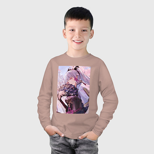 Детский лонгслив Геншин Камисато Аяка / Пыльно-розовый – фото 3